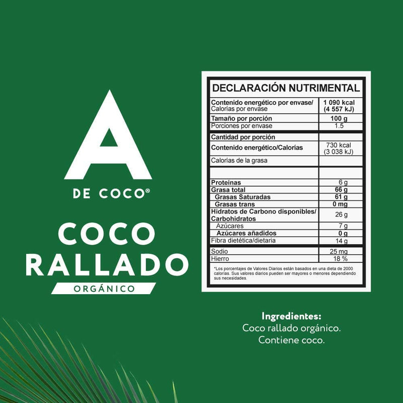 A De Coco®, Coco Deshidratado Orgánico 150g - Paquete De 16