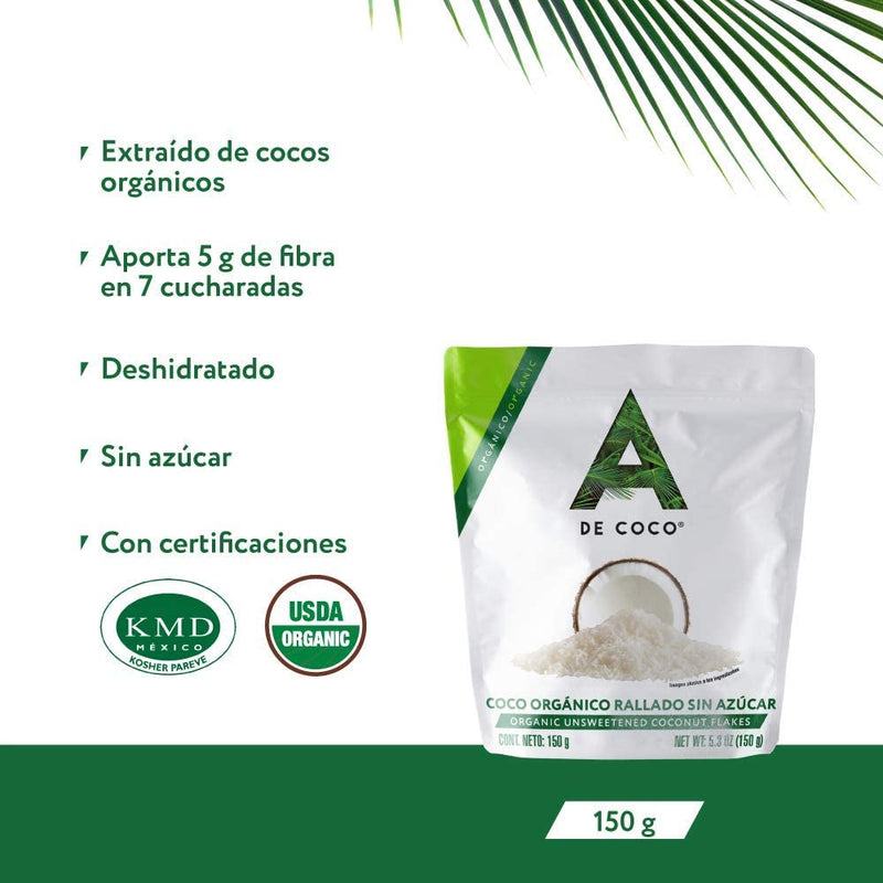 A De Coco®, Coco Deshidratado Orgánico 150g - Paquete De 16