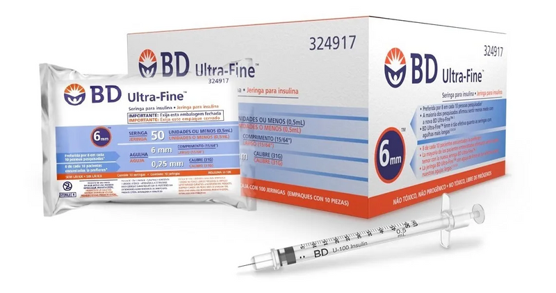 Jeringa BD Ultra-Fine para Insulina 0,5mL, caja con 100 piezas