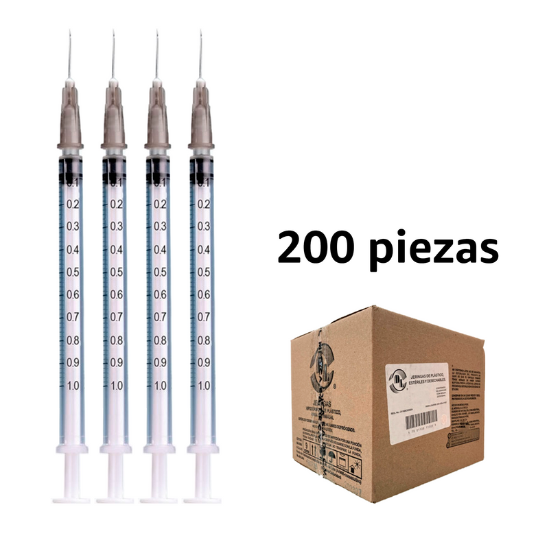 Jeringas Para Insulina 1ml 27gx13mm, Caja Con 200 Piezas