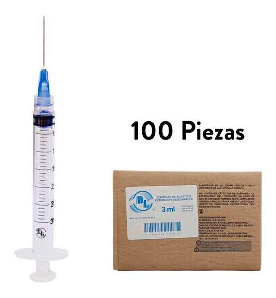 Jeringas Para Insulina 3ml 23gx25mm, Caja Con 100 Piezas