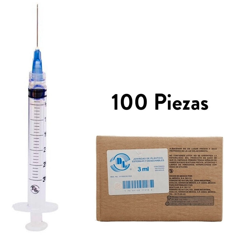 Jeringas Para Insulina 3ml 23gx25mm, Caja Con 100 Piezas
