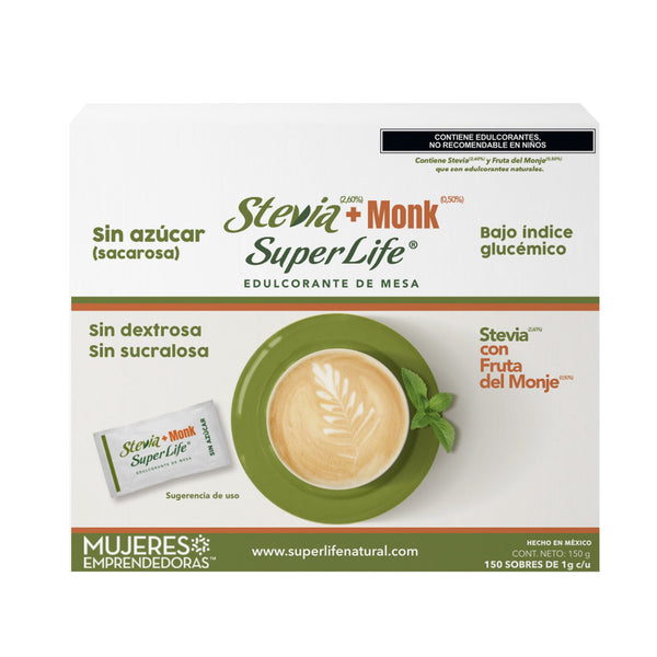 Super Life® Stevia + Monk Sin Azúcar Caja Con 150 Sobres 1g